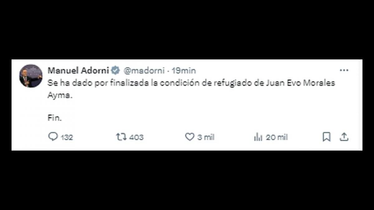 El Gobierno de Javier Milei le quitó a Evo Morales la condición de refugiado político