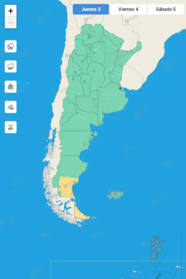 Mapa de alertas del Servicio Meteorológico Nacional