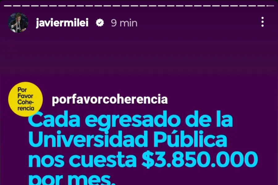 LA PUBLICACIÓN. El presidente subió a sus historias la imagen de Coherencia Por Favor. / CAPTURA DE PANTALLA.