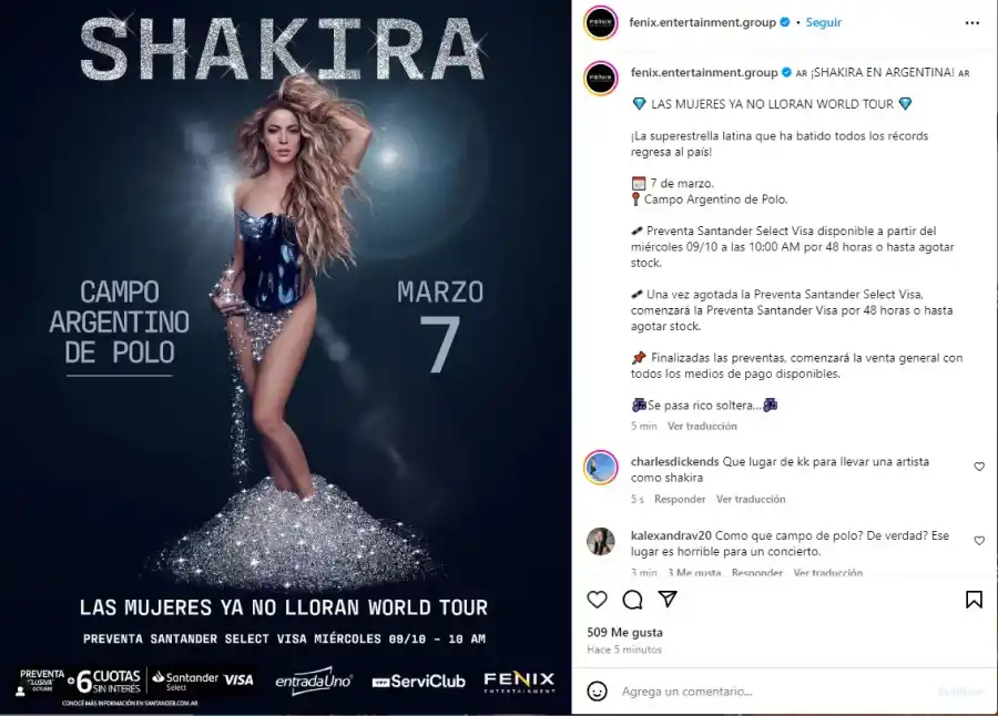 Shakira se presentará el 7 de marzo en Buenos Aires