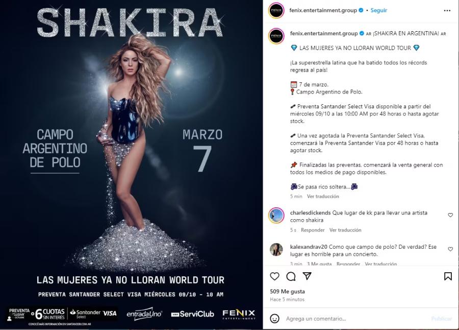 Shakira se presentará el 7 de marzo en Buenos Aires