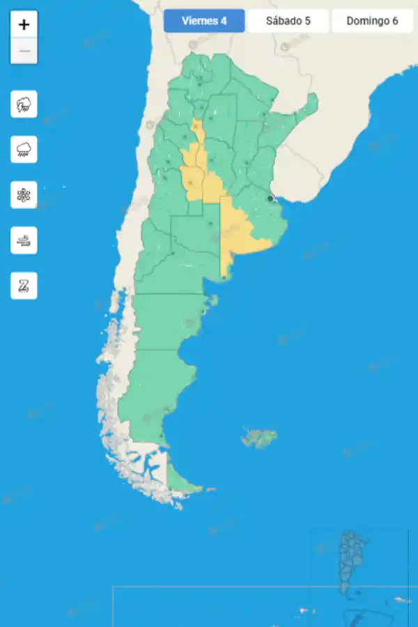 Mapa de alertas del Servicio Meteorológico Nacional