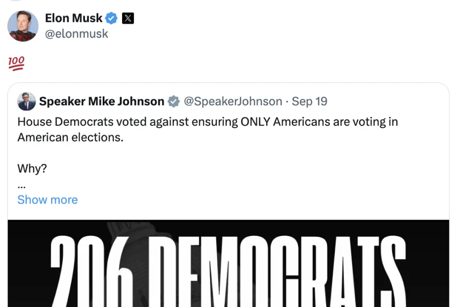 FALSO. La imagen dice: '206 demócratas votaron para que los ciudadanos no americanos puedan votar'. / CAPTURA DE PANTALLA.