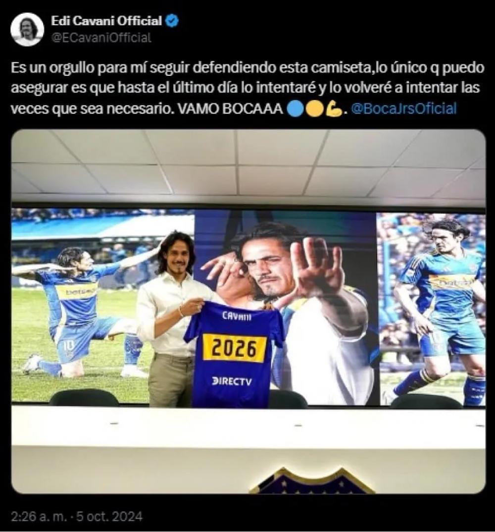 El mensaje de Cavani para los hinchas de Boca, después de la renovación hasta diciembre de 2026