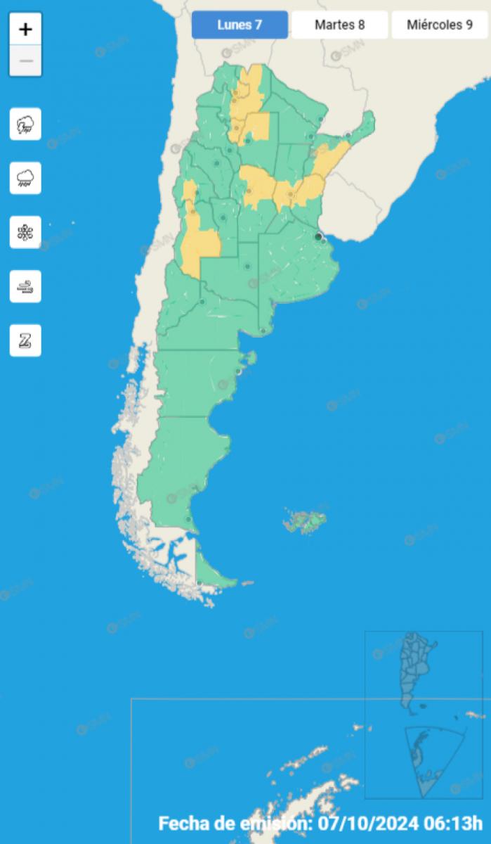 Mapa de alertas del Servicio Meteorológico Nacional