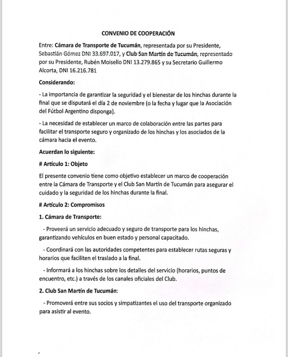 San Martín de Tucumán firmó un convenio para garantizar el viaje seguro de los hinchas a la final de la Primera Nacional