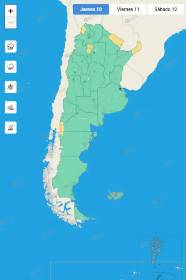 Mapa de alertas del Servicio Meteorológico Nacional