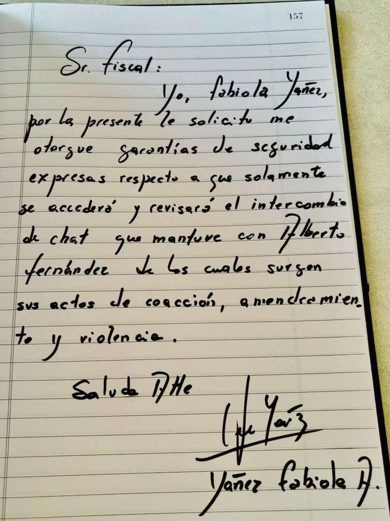 Tras negarse a entregar el celular, Fabiola Yáñez le escribió una carta al fiscal para pedir garantías