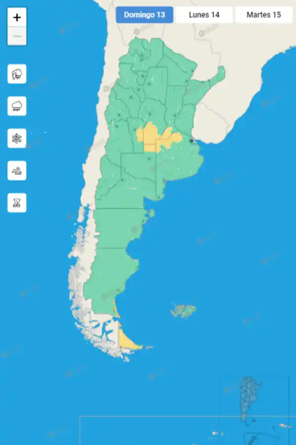 Mapa de alertas del Servicio Meteorológico Nacional
