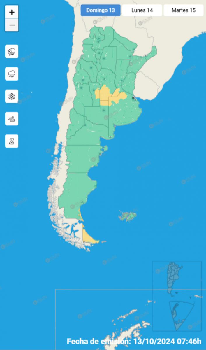 Mapa de alertas del Servicio Meteorológico Nacional