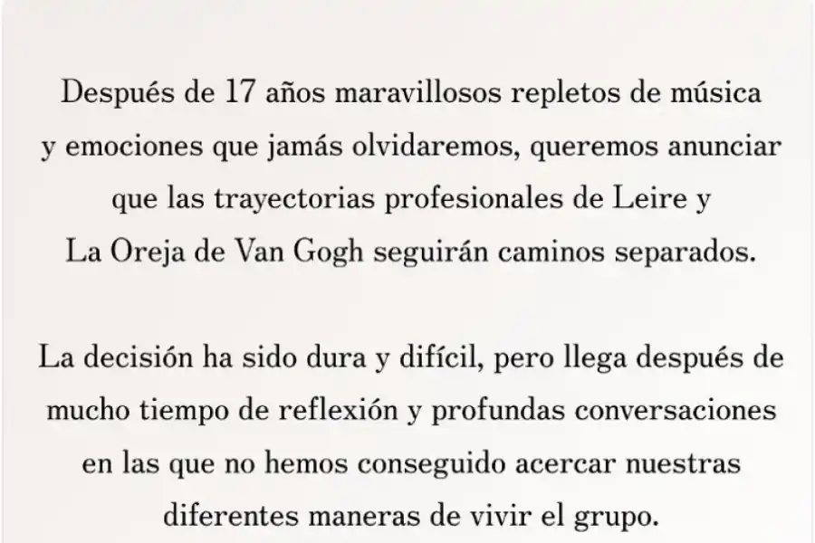 Así explicó La Oreja de Van Gogh la salida de Leire Martínez de la banda.