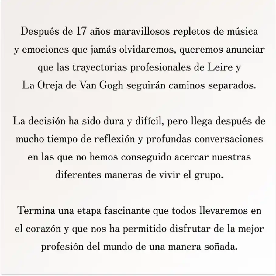 Así explicó La Oreja de Van Gogh la salida de Leire Martínez de la banda.