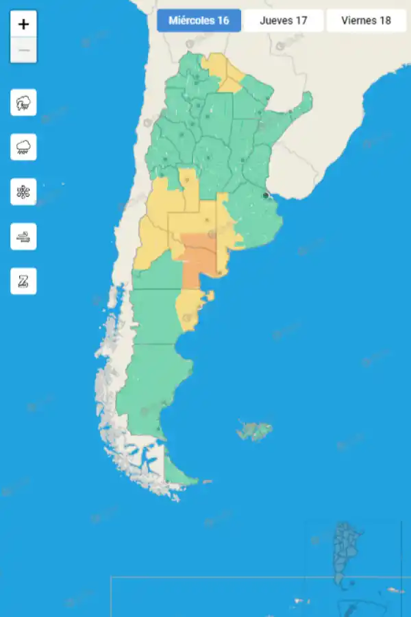 Mapa de alertas del Servicio Meteorológico Nacional
