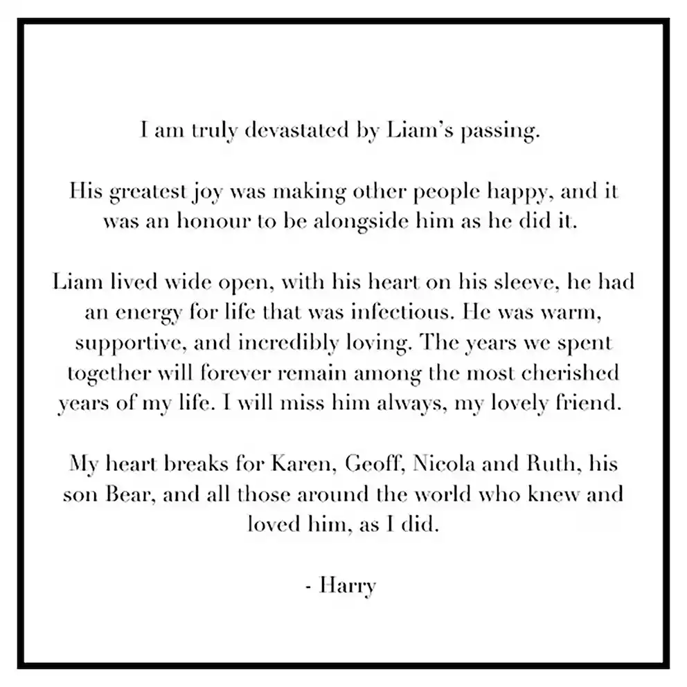 Harry Styles publicó un mensaje para despedir a Liam Payne, su ex compañero en One Direction