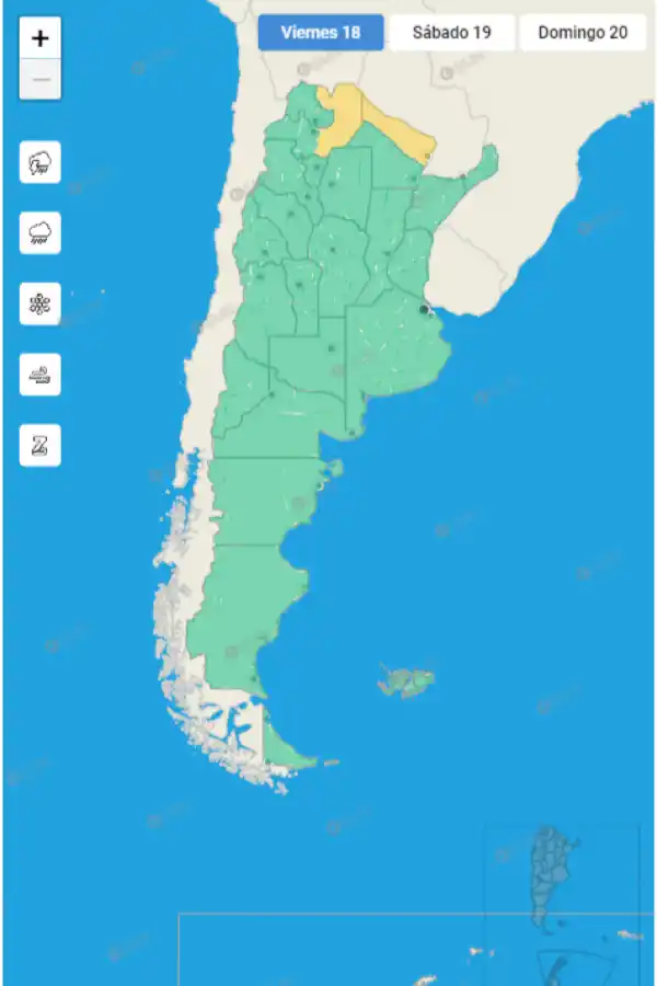 Mapa de alertas del Servicio Meteorológico Nacional
