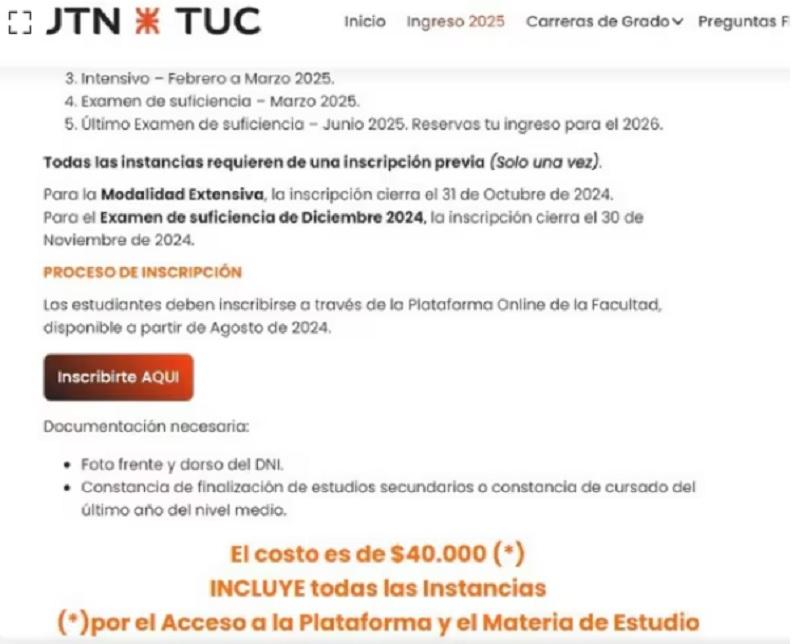 Controversia en la UTN Tucumán por el cobro de $ 40.000 en el curso de ingreso