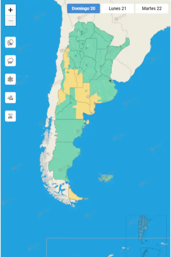 Mapa de alertas del Servicio Meteorológico Nacional
