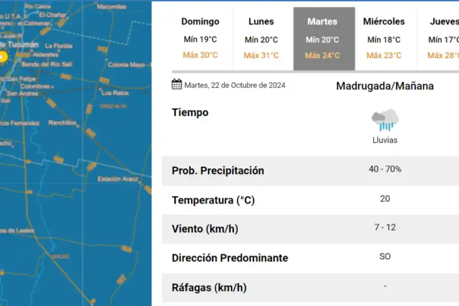 Se prevén lluvias para toda la jornada del martes.