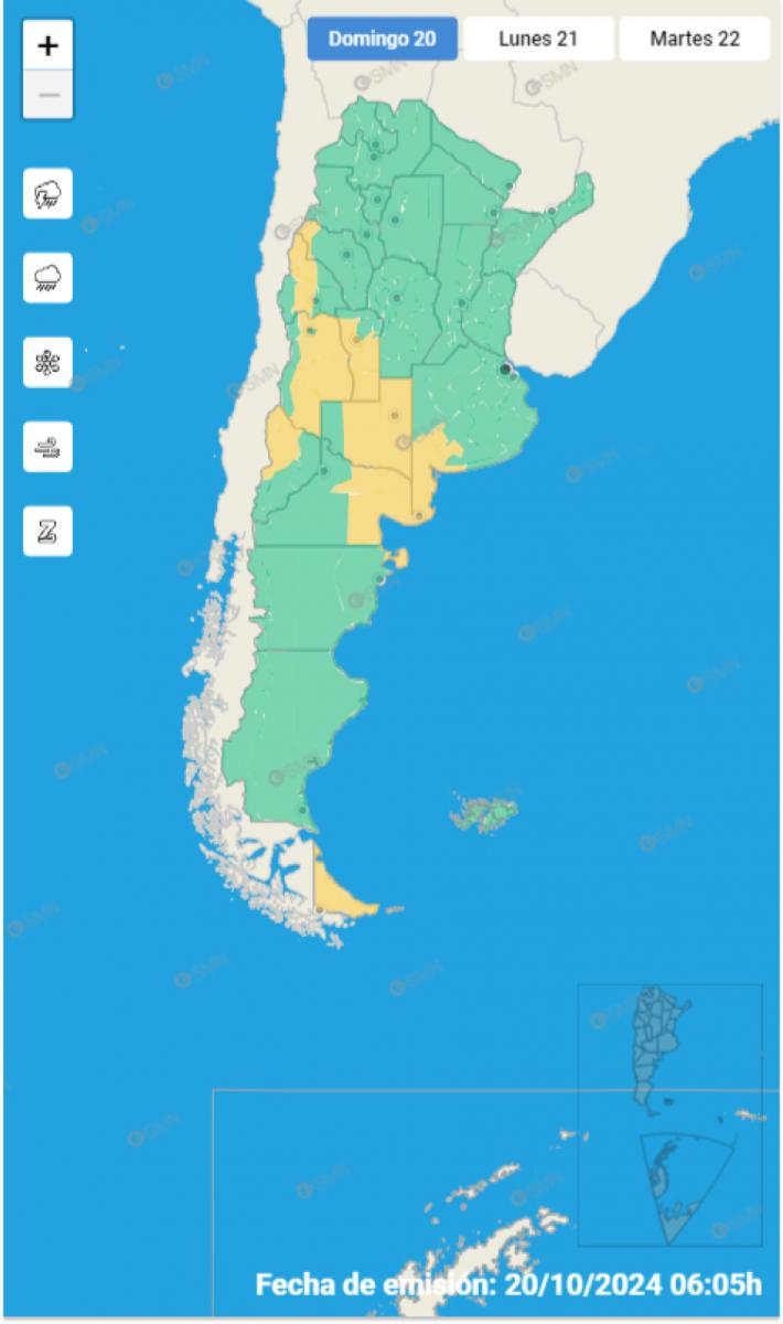 Mapa de alertas del Servicio Meteorológico Nacional