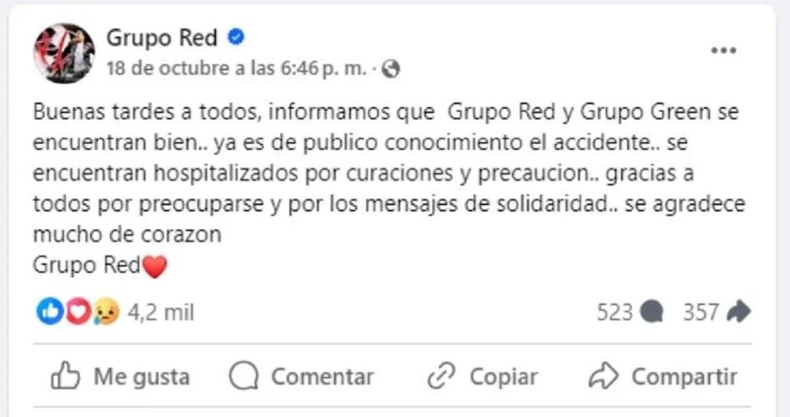 Las imágenes del terrible accidente que sufrieron el grupo Green y Red