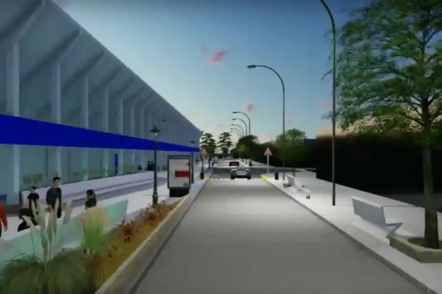 SEMIPEATONAL. Las cuatro calles que rodean al estadio lucirían como las semipeatonales del microcentro tucumano. Estará parquizado y tendrá locales comerciales.Foto: Captura de pantalla render de Atlético Tucumán.