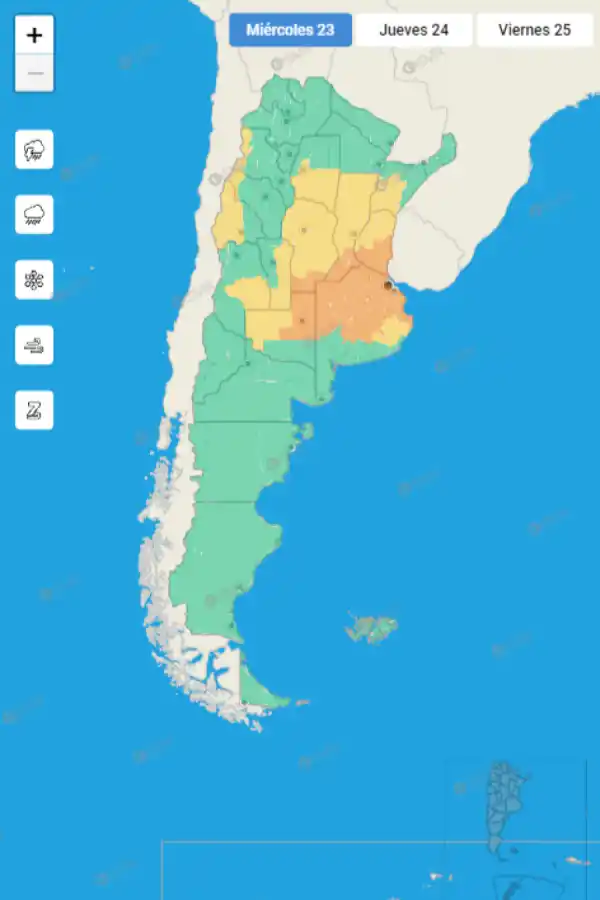 Mapa de alertas del Servicio Meteorológico Nacional