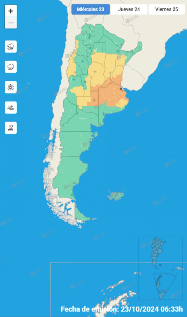 Mapa de alertas del Servicio Meteorológico Nacional