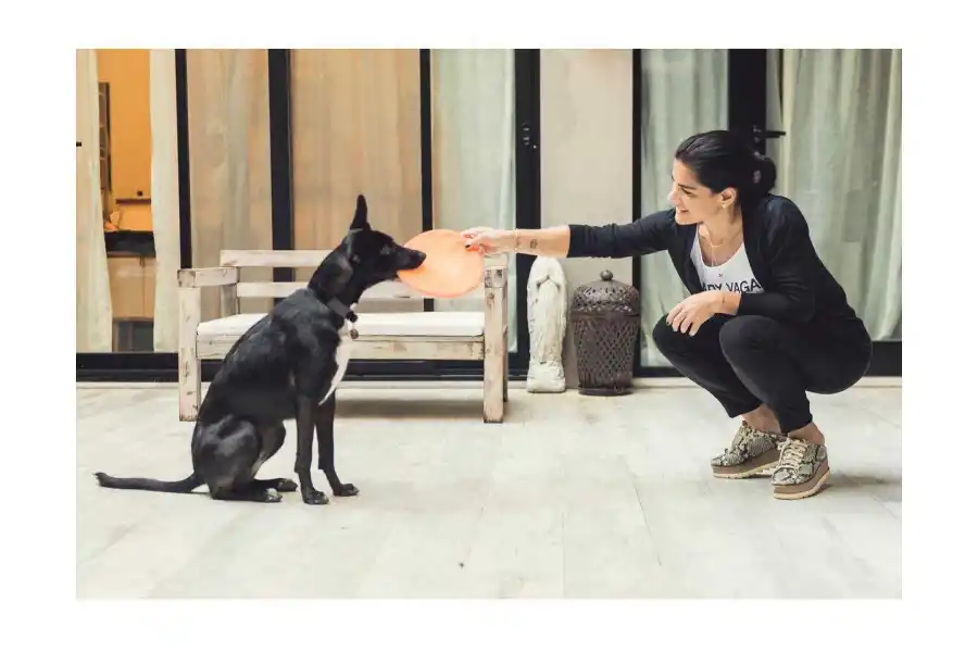 Stewart Brown junto a su perro Bitch.