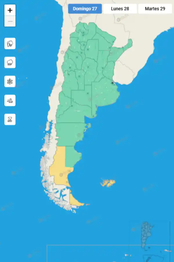 Mapa de alertas del Servicio Meteorológico Nacional