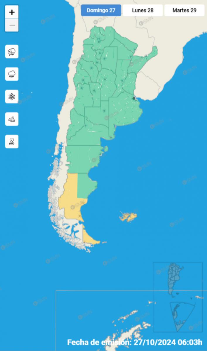 Mapa de alertas del Servicio Meteorológico Nacional