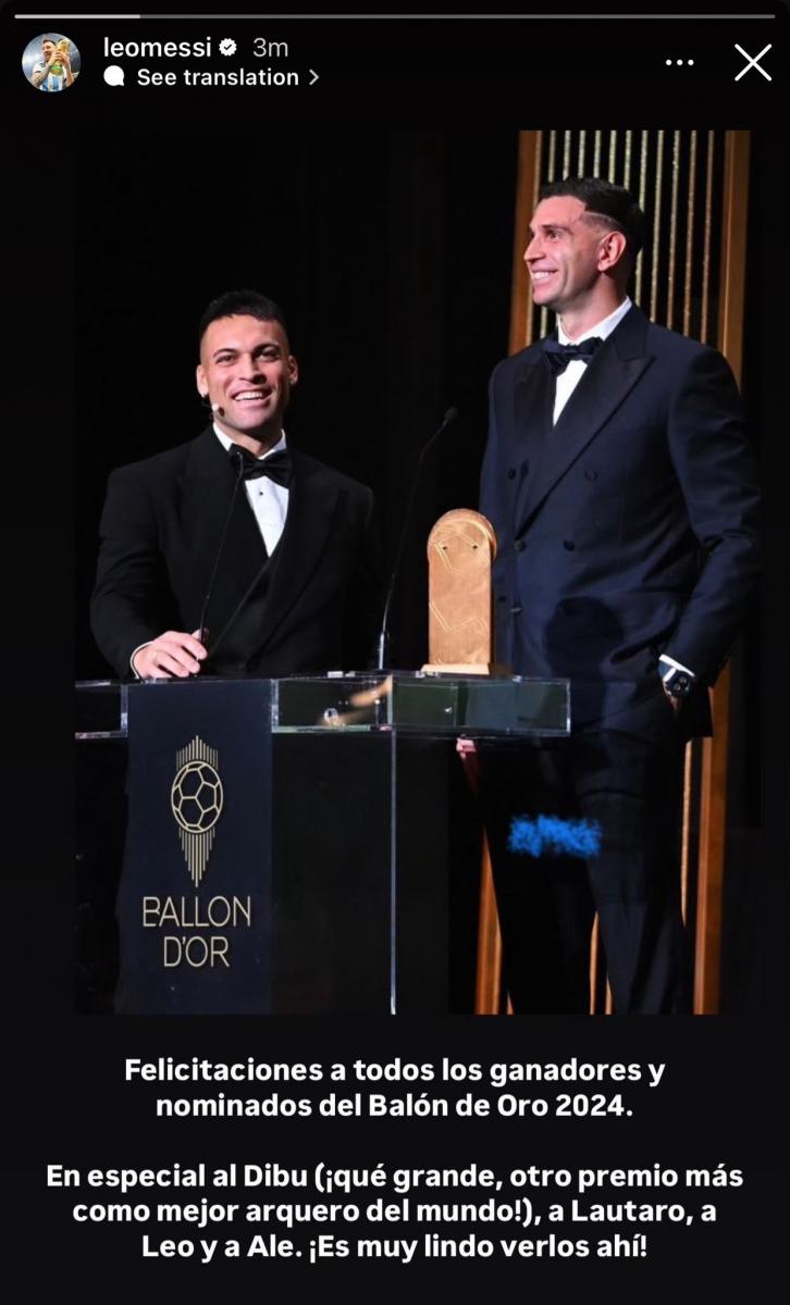 La felicitación de Messi a “Dibu” Martínez por ganar el premio Yashin en el Balón de Oro: “Qué grande”