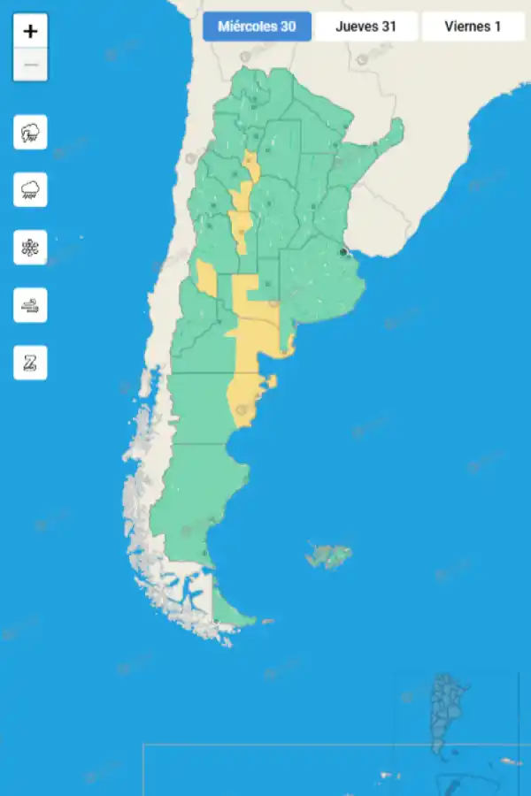 Mapa de alertas del Servicio Meteorológico Nacional