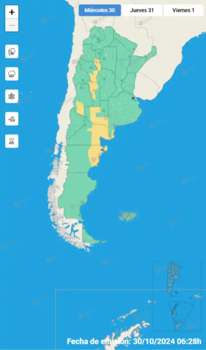 Mapa de alertas del Servicio Meteorológico Nacional