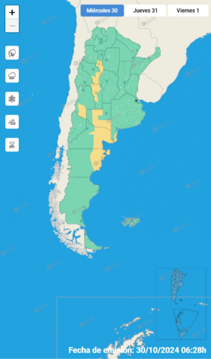 Mapa de alertas del Servicio Meteorológico Nacional