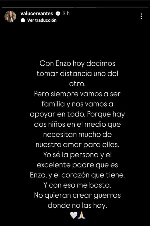 Valentina Cervantes confirmó la separación de Enzo Fernández con un conmovedor posteo