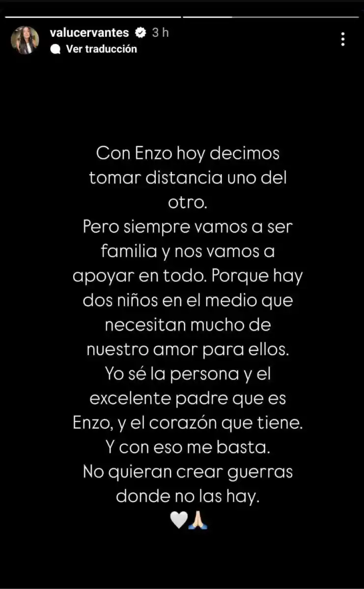 Valentina Cervantes confirmó la separación de Enzo Fernández con un conmovedor posteo