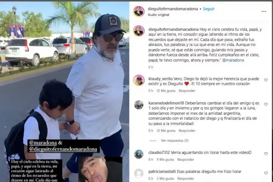 El conmovedor mensaje de Dieguito Fernando por el cumpleaños de Diego Maradona: “Extraño tus abrazos”