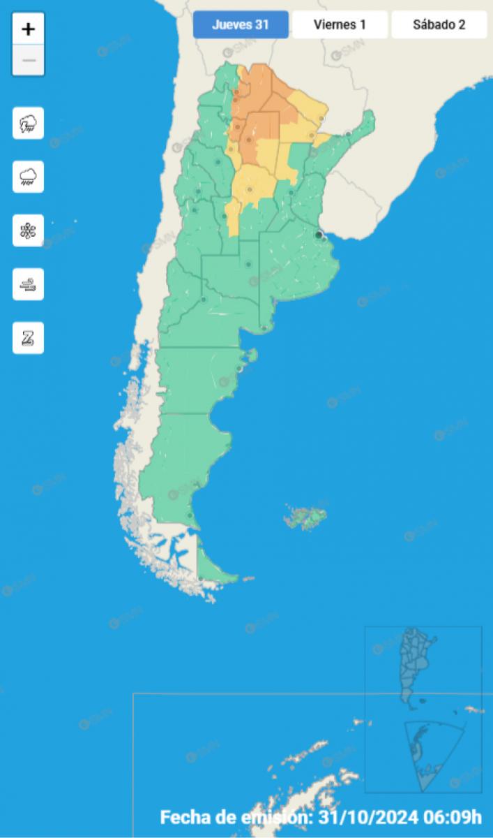 Mapa de alertas del Servicio Meteorológico Nacional