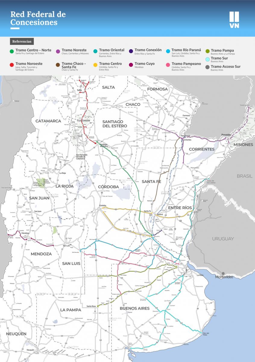 MAPA DE LA RED VIAL DE CONCESIONES / Imagen de Prensa DNV