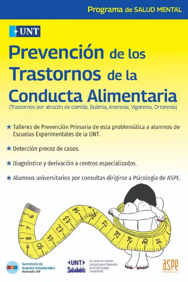 EL FLYER. La UNT se compromete con la comunidad con un nuevo programa de prevención de TCA para estudiantes. / INSTAGRAM @saeunt.