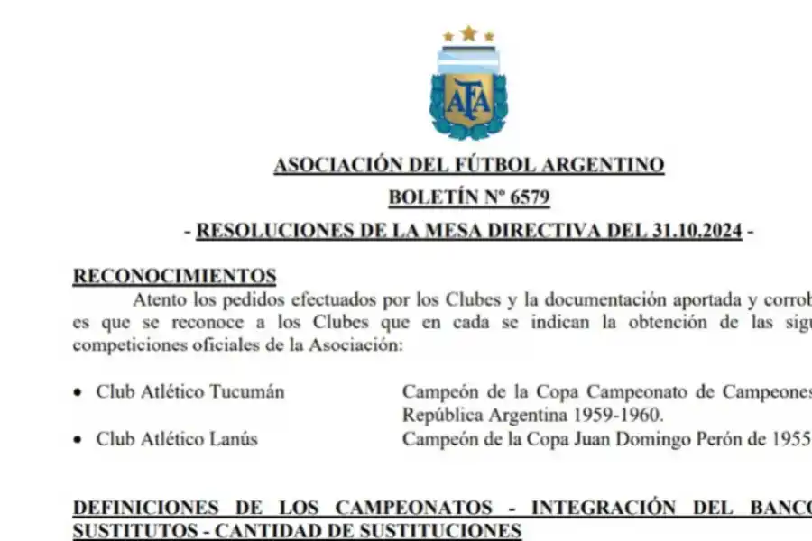 A través del Boletín Oficial, la AFA certificó que Atlético Tucumán es campeón de Primera