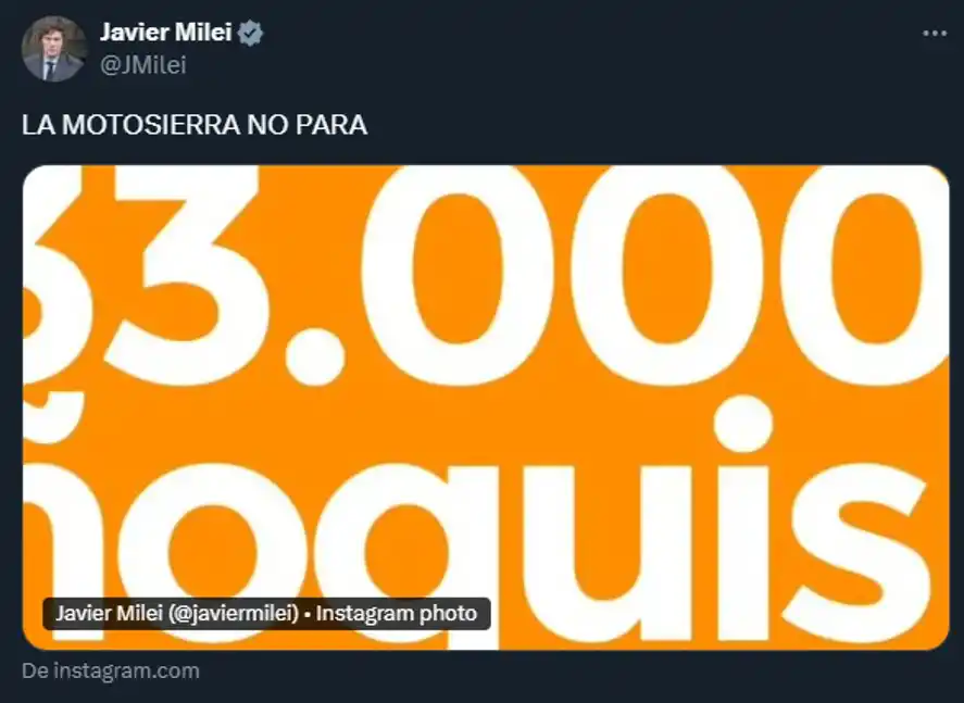 La motosierra no para: Milei celebró en las redes sociales la reducción de empleados estatales