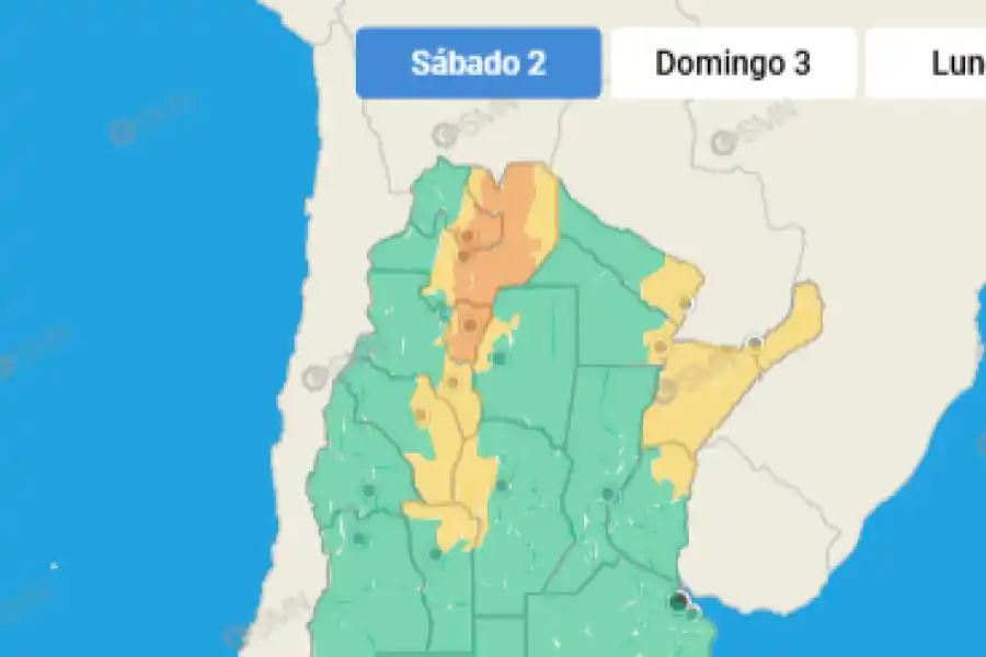 Mapa de alertas del Servicio Meteorológico Nacional.