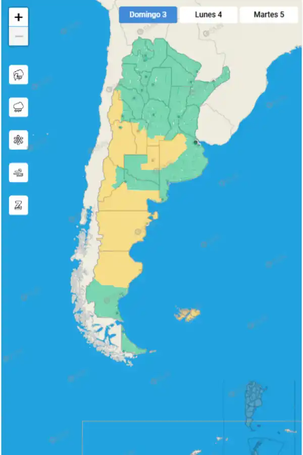 Mapa de alertas del Servicio Meteorológico Nacional