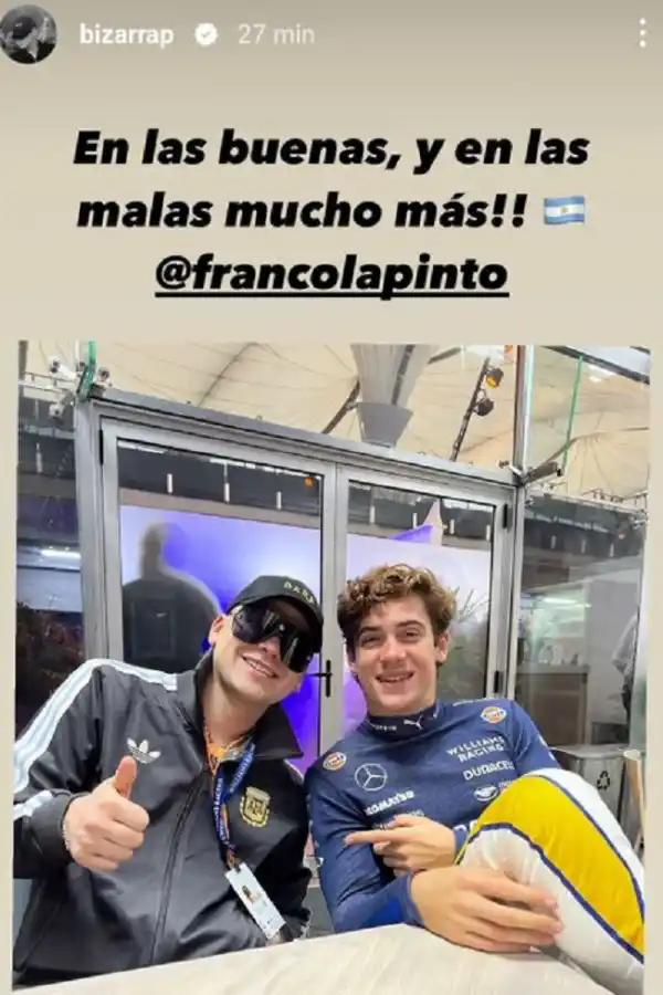 Fórmula 1: el emotivo mensaje de Bizarrap para Franco Colapinto tras el Gran Premio de Brasil