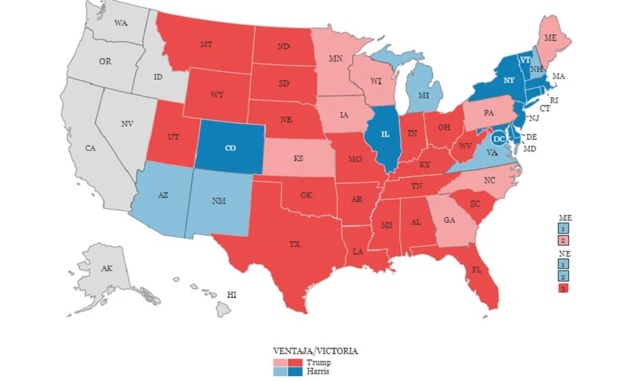 Mapa teñido de rojo: la ventaja de Trump