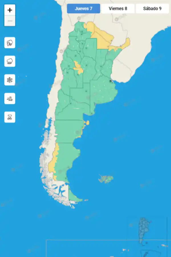 Mapa de alertas del Servicio Meteorológico Nacional