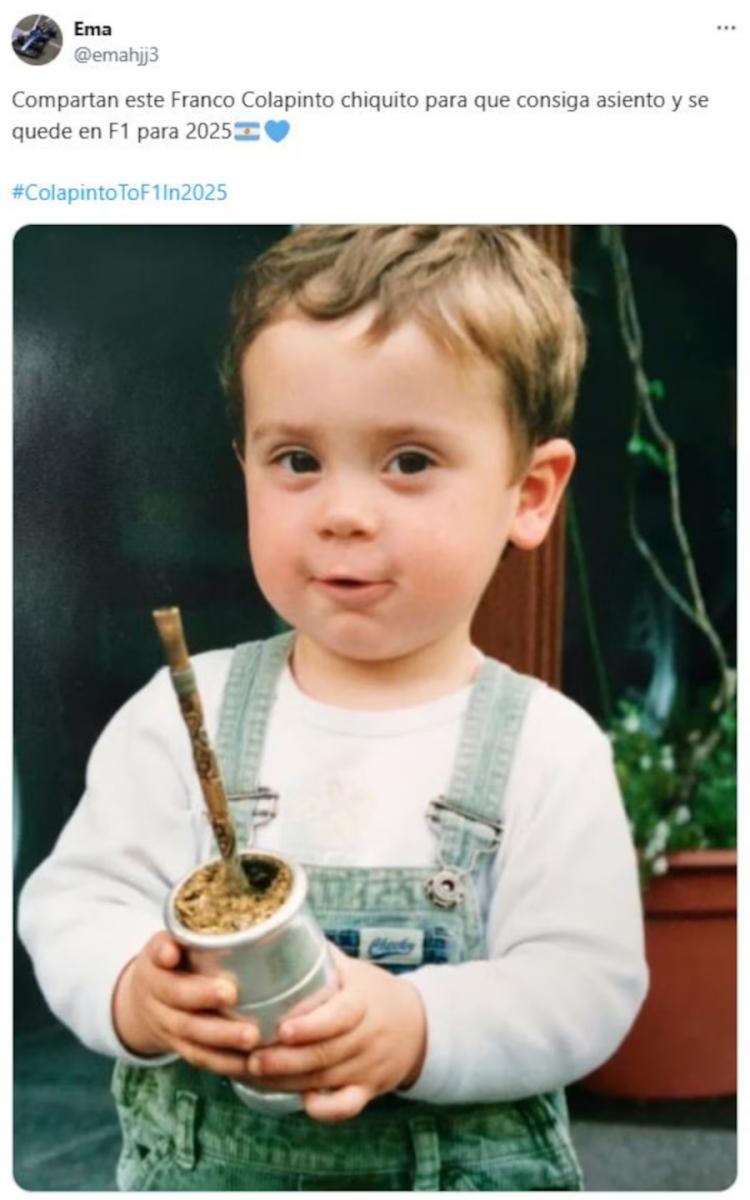 Una foto inédita de Franco Colapinto de bebé con un mate en la mano es furor en las redes