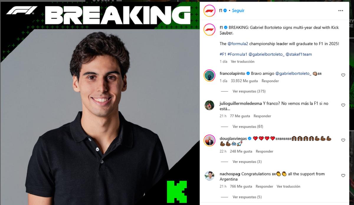 El mensaje de Franco Colapinto a través de Instagram.