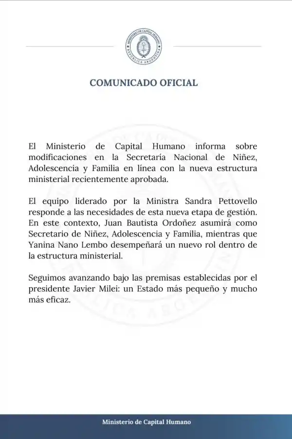 Nueva renuncia en Capital Humano: deja su cargo la secretaria de Niñez y Familia